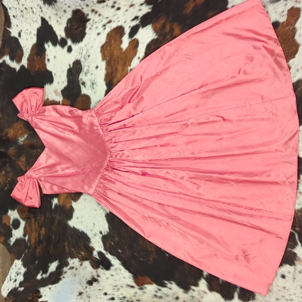 True vintage 80s pink satin party/prom dress complete with BIG BOW on the back.